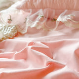 100% Cotton Flowers Lace Embroidery Ruffles Princess Weding Bedding Set Duvet Cover Quilted Bed Skirt Bedspread Pillowcases 4Pcs