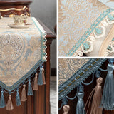European Court Table Runner with Tassels Exquisite Long Pointed Tablecloth for Living Room Banquet Wedding Party Dining Decor
