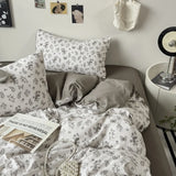 Vintage Double Sided Flower Bedding Set Skin-Friendly Soft Duvet Cover With Flat Sheet+Pillowcases For Single Double Bed Home