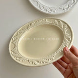 French Style Relief Dining Plates Household Solid Color Bread Plates Simple Ceramic Tableware Nordic Restaurant Dessert Disc
