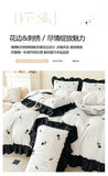 Rose Flowers Embroidery Ruffle Lace Bedding Set Washed Cotton Duvet Cover Set Skin Friendly Bed Sheet Pillowcases Princess Style