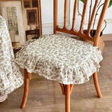 French Dining Chair Cushion Vintage Ruffled Strap Seat Cover Korean Style Floral Office Seat Cushion Removable and Washable
