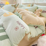 3pcs Simple Line Design Duvet Cover Set Cartoon Strawberry Print Bedding with 2 Pillowcases Skin-friendly Washable Quilt Cover