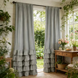 2pcs Romantic Pastoral Multi-Layer Ruffled Half-Blackout Outdoor Curtains,with Top Rod Pocket,Suitable ForDoor Curtains,Bedrooms
