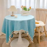 Tassel cotton linen tablecloth desk decoration cloth round tablecloth tea table dining table tablecloth tea table cloth art