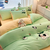 Cute Cartoon Pattern Embroidered Soft Bedding Sets Cozy Breathable Fitted Sheet Kit Kids Adults Bedroom Decor for Spring Summer