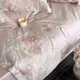 Premium 600TC Egyptian Cotton Luxury Flowers Butterfly Embroidery Pink Bedding Set Duvet Cover Flat/Fitted Sheet Pillowcase 4Pcs
