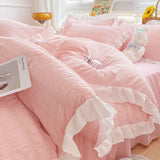 Korean Style Bedding Set Duvet Cover Flat Bed Sheet Bed Skirt Princess Style Ruffle Quilt Cover For Girls Summer Bed Linen