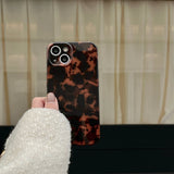 Stylish Dark Color Tortoiseshell Amber Soft Glossy Cover Case for iPhone 16 15 14 13 12 11 Pro Max Plus