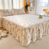 1PC 100%Cotton Bed Skirt Queen/King Size Floral Printed Bed Sheet with Ruffles falda de cama Full Size Bed Skirt for Single Bed
