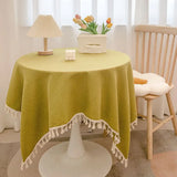 Tassel cotton linen tablecloth desk decoration cloth round tablecloth tea table dining table tablecloth tea table cloth art