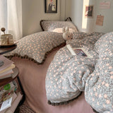 Ikeehome  Dr Flower Record Milk Fuzz Coral Fce Four Piece Set Girl Sle Warmth Bedding Cover Winter Cozy French Sle Bedding