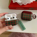 Retro Style Grid Pattern Gloss Soft Cover Case for AirPods 4/3/2/1 Pro 2 Wireless Bluetooth Earphone Shell Good Lucky Pendant