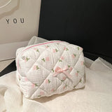 Flower Quilted Fashion Makeup Storage Bag Portable Travel Organizer Cosmetic Toiletry Pouch Cute Make Up Handbag Clutch Purse