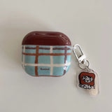 Korea Fashion Brown Plaid Splicing Pattern Retro Neck Lanyard Shockproof Protection Case For AirPods 4 3 2 1 Pro 2 Earphone Case