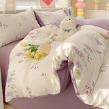 Purple Lavender Washed Cotton For Boys Girls Ins Korean Style with Flat Sheet Pillowcase No filler Queen Double Home Bed Linens