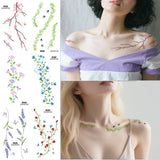 6 Sheets Colorful Flowers Temporary Tattoos Clavicle Chest Tattoo Stickers For Women Body Waterproof Fake Tattoo Wrist Tattoo