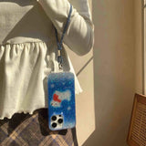 Winter scarf puppy shiny fundas for iphone 15pro 14promax 13 15 16 14 pro max 13promax blue gradient anti-fall rope phone case