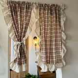 American Pastoral Style Checkered Pattern Ruffle Curtain Enclosure Kitchen Door Curtains Cafe Living Room Window Kitchen Decor