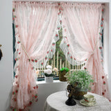 French Pink Lace Curtains For Living Rooms And Bedrooms, Cute Strawberry Sequin Lace Kitchen Curtains,Home Small Window Curtains