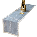 Farmhouse Table Runner Grey Blue 13x72 Inch Cotton Linen Embroidered Striped Wedding Party Rustic Home Christmas Decoration