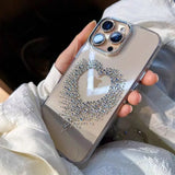Luxury  3D Glitter Heart Rhinestone Transparent Phone Case For iPhone 16 15 14 13 12 Pro Max 11 Bling Soft Back Cover