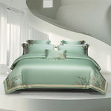 2025 New Luxury Embroidery 1200TC Lyocell Cotton Soft Silky Bedding Set Duvet Cover Set Bed Sheet/Fitted Sheet Pillowcases 4Pcs