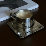 Minimalist Nordic Mug 3pcs Set 304 Stainless Steel Coffee Mug Heat Resistant Milk Cup with Saucer Spoon Placemat Tableware Set