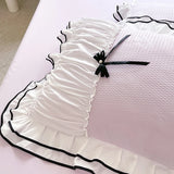 3/4Pcs Bedding Set Princess-Style Purple Bow Double-Layer Ruffles Duvet Cover Pillowcase Full-Size Queen Bed Sheet Set For Home