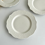 French Embossed Western Dining Plate High-end White Dessert Plates Exquisite Home Ceramic Serving Disc Retro Pasta Tableware