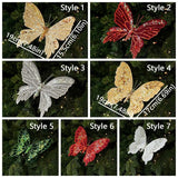 Clip-On Christmas Sequin Butterfly Ornament Flocking Finish 3D Glitter Artificial Butterfly Pendant Realistic Handmade