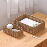 Rural Handmade Woven Storage Basket Large Capacity Rectangular Cosmetics Storage Box Household Snack Storage Box Wardrobe