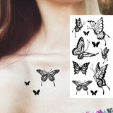 1 Sheet Compass Flower Temporary Tattoos For Women Men Adults Skull Lion Owl Tattoo Sleeve Sticker Black Fake