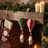 Christmas Tree Ornaments, Flocked Hot Air Balloon Santa Figurine, Gold-Trimmed Linen Basket, European and American Style