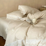 20% Linen And 80% Cotton Vintage French Lace Edge Embroidery Bedding Set Duvet Cover Set Bed Sheet/Fitted Sheet Pillowcases 4Pcs