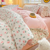 Kawaii Princess Pure Cotton Bedding Set Full Size Lovely Ruffles Single Doubel Duvet Cover Set Girls Woman Cozy Bedding Sets