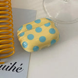 Yellow Earphone Case Blue Round Dot Gloss Pattern Soft Silicone Protection Cover For AirPods 4 3 2 1 Pro 2 Shell With Keychain