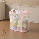 Foldable Mesh Laundry Basket Portable Storage Bag Space Saving Organizer for Clothes Home Travel Laundry Room Large Capacity