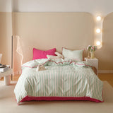 Bedding Set INS Girls Striped Soft Washed Cotton Bed Sheet Queen King Size Duvet Set  Comforter Set Pillowcase Bed Linens