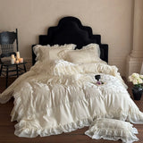 Luxury Princess Lace Ruffle Edge 1000TC Egyptian Cotton Bedding Set Duvet Cover Set Flat Bed Sheet Pillowcases 4Pcs