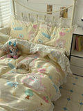 Romantic Floral Dog Cotton Bedding Set Lovely Cartoon Pure Cotton Four-Piece Suite Lace Design Cotton Duvet Cover eet Pillo...