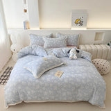Princess Style Print Bedding Sets Ruffle Lace Bow Quilt Cover Romantic Bedclothes Home Decor Woman Girl Bedroom Duvet Cover 4pcs