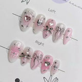 24Pcs Pink Almond False Nails Sweet Summer Fake Nail Cute Flowers Pearl Nails Press Ons Colorful Monet Press on Nails for Girls