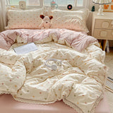 2025 New Bedding Set INS Princess Soft Bed Flat Sheet Set Twin Queen Double Size Cotton Lace Duvet Cover Pillowcase Bed Linen