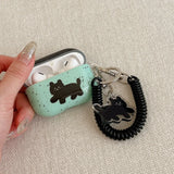 Korea Splashing Ink Black Cat With Pendant For AirPods 1 2 3 Earphone Accessories Soft Cases For AirPods Pro 2 Protection Cover