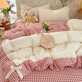 3/4Pcs Bedding Set Plaid Polka Dot Cotton Bedding Princess-Style For Home Double Bed Duvet Cover Bed Sheets With Pillowcase
