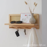 Wooden Wall Key Hook Storage Solid Wood Rattan Storage Japanese Style  Rack Book and Newspaper Magazine Storage Rack