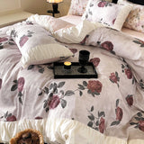 100% Long-Staple Cotton Bedding Set Gorgeous Floral Romantic Rose Flat Bed Sheet Set Pillowcases Queen King Size Bed Linen Set