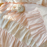 Luxury Princess Style Pink 100% Cotton Bedding Set Ruffles Bed Cover Set Soft Comforter Cover Set Bed Sheet Pillowcases 4Pcs