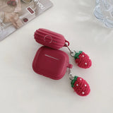 Cute Matte Red Silicone Earphone Case Knitted Strawberry Pendant For Apple AirPods 1 2 3 4 Pro 2 Soft Tpu Protection Cover